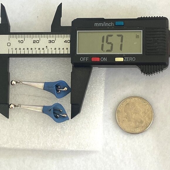 Sterling Silver 925 1.5" Blue Resin 3D Calla Lily Floral Flower Dangle Earrings - Picture 9 of 16